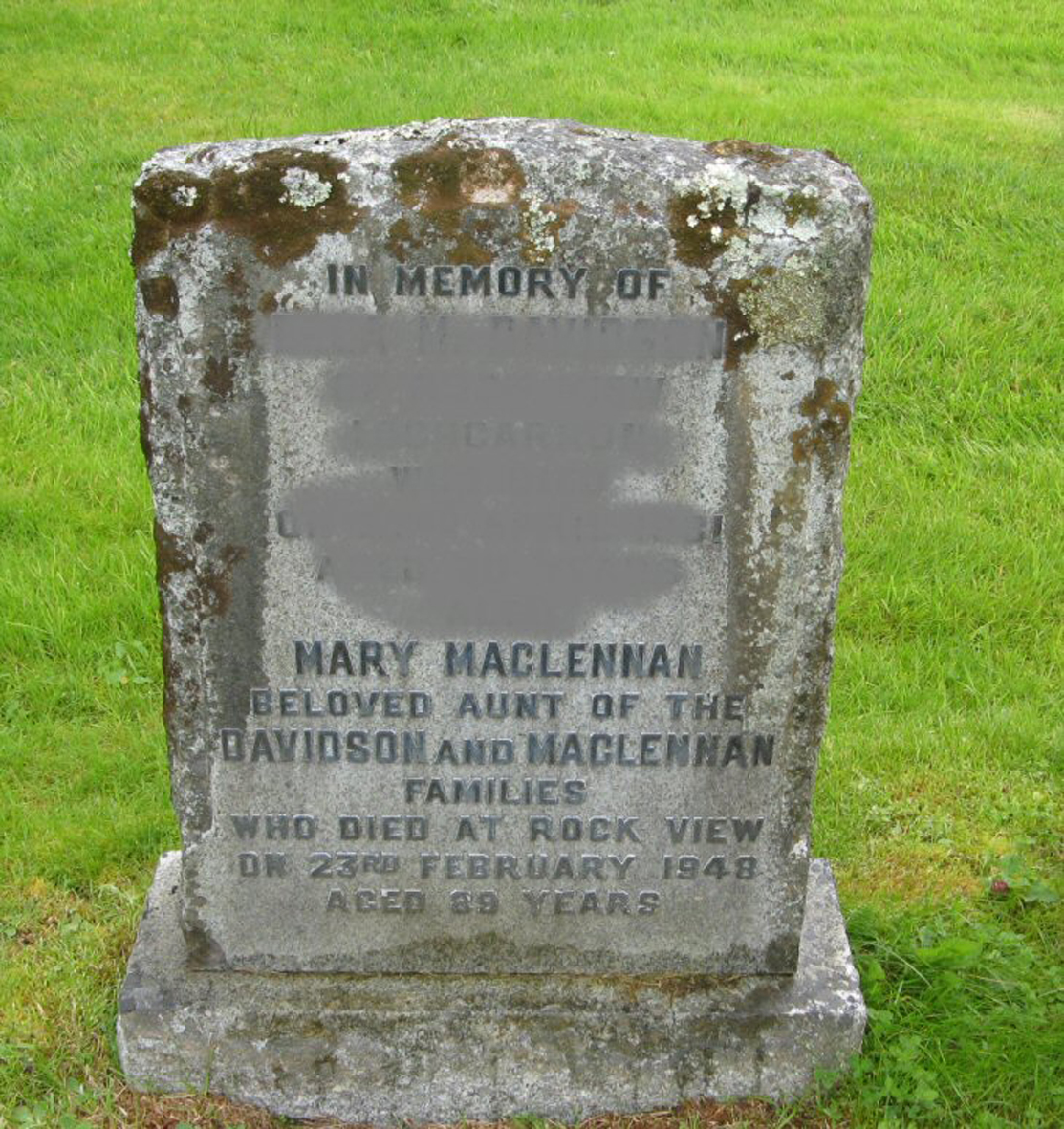 Photo of headstones/Mary MacLennan died 1948 MI Lochcarron New